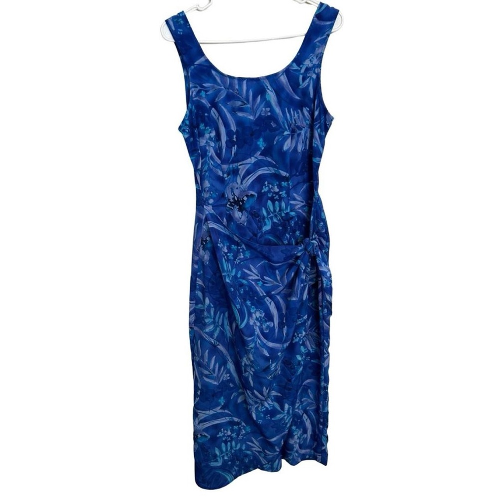 Vintage Expressions blue tropical Hawaiian print tie waist dress- Size 12